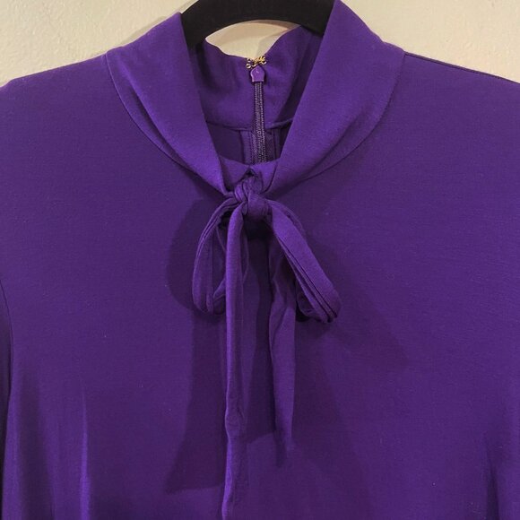 New LRL Tie Neck Jersey Knit Top Royal Purple Medium - Picture 3 of 6
